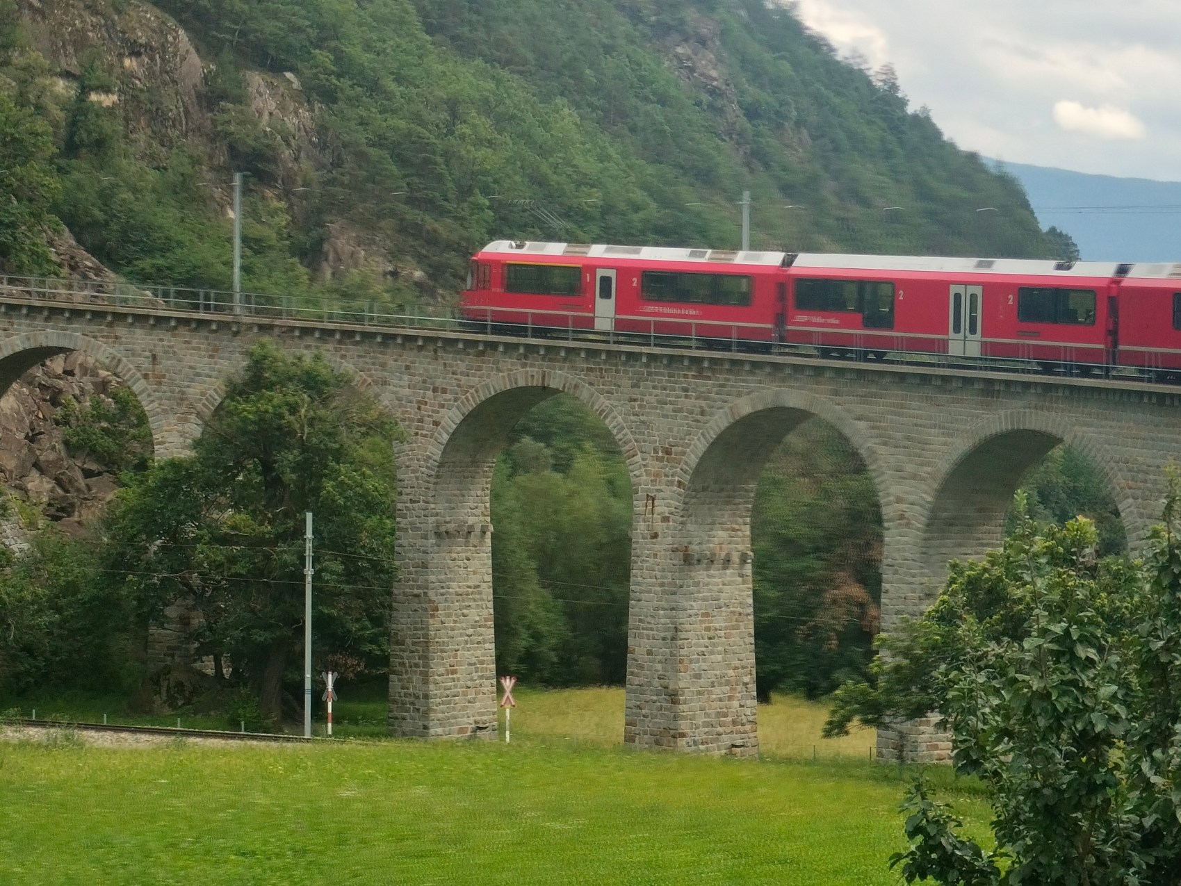The circular viaduct on the Bernina Express run